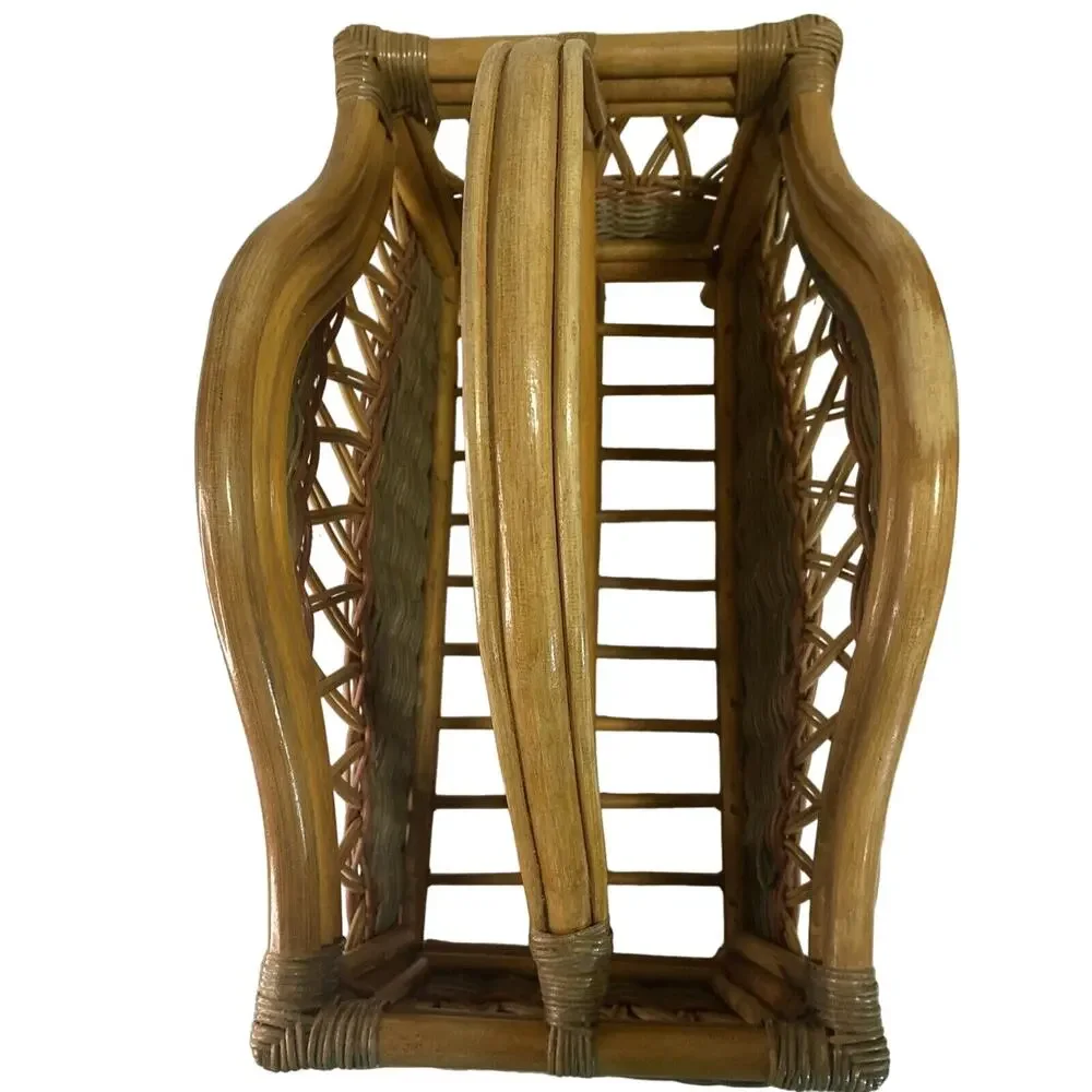 VTG Bent Wood Rattan Bamboo Rack‎ Holder Magazine Towel MCM Boho Decor 19X10x18